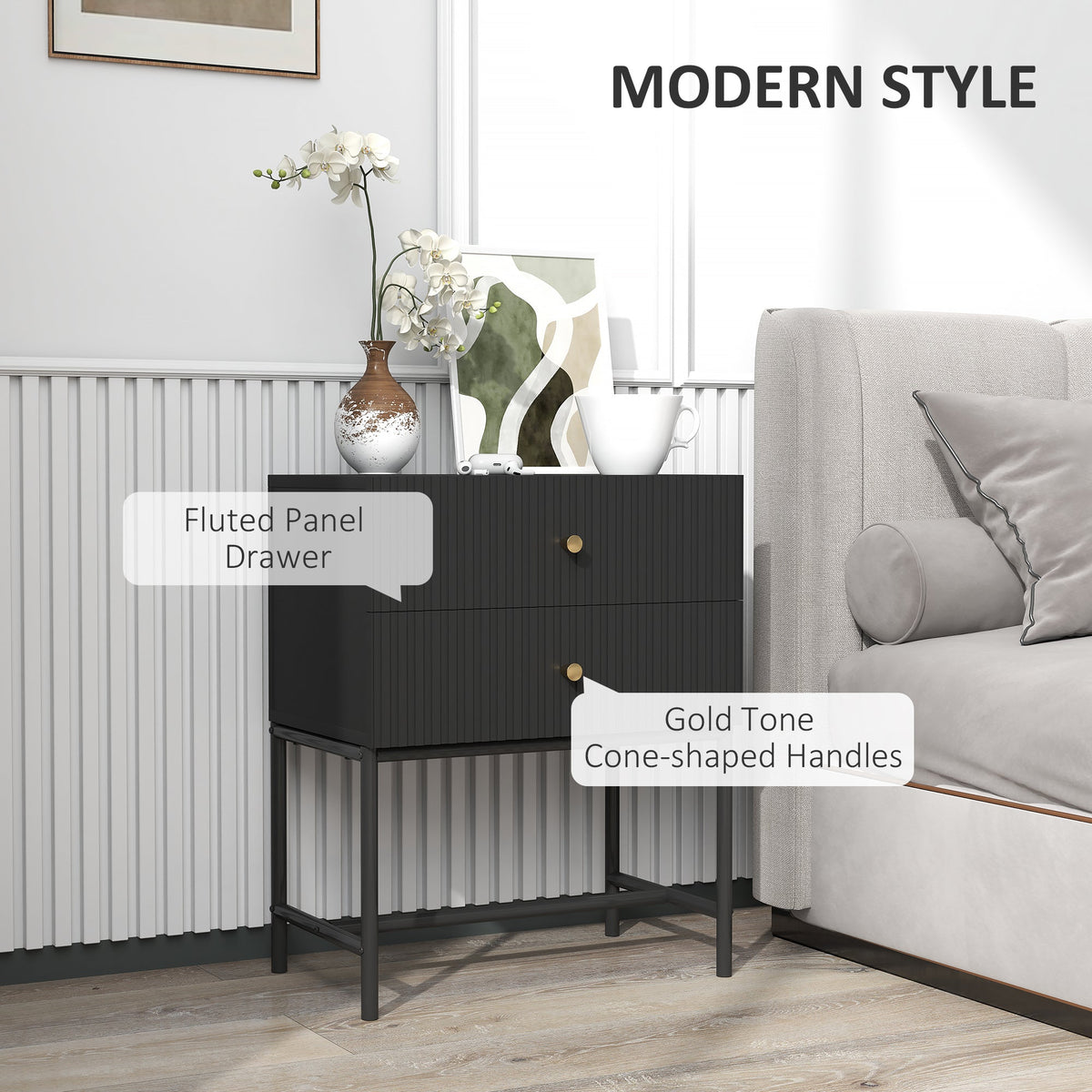 Elegant Two-Drawer Bedside or End Table - Black