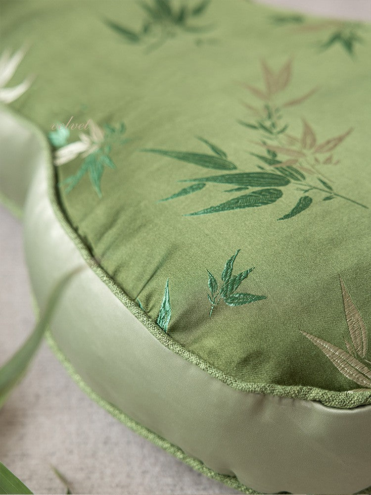 Auspicious Gourd-Shaped Velvet Throw Pillow (Bamboo Leaf)
