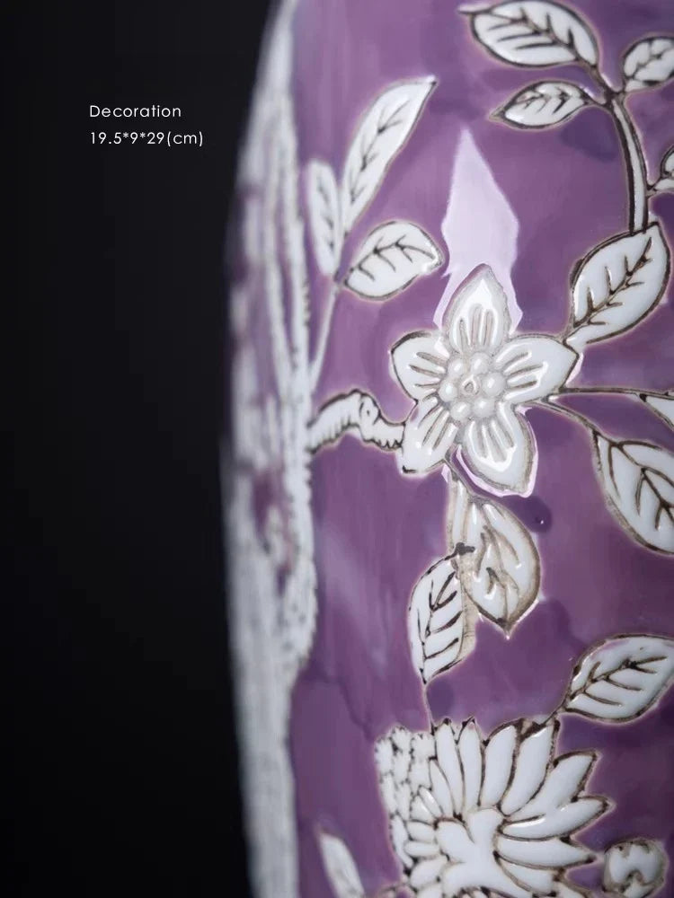“Nirvana” Phoenix Relief Flat Vase – New Chinese Asian Home Decor