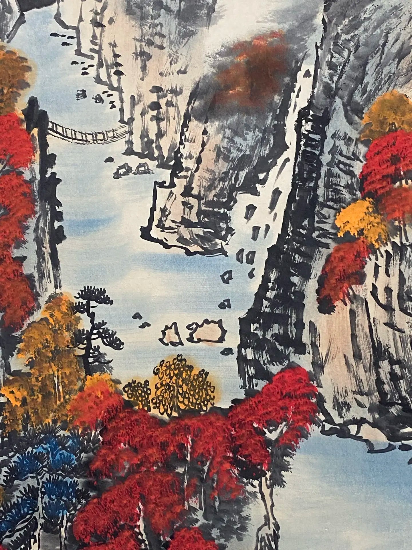 Antique Chinese Landscape Scroll with Calligraphy – Attributed to Guan Shanyue