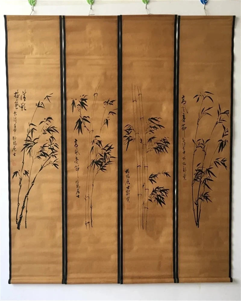 Four-Panel Bamboo Scroll Set – Chinese Middle Hall Hanging Paintings