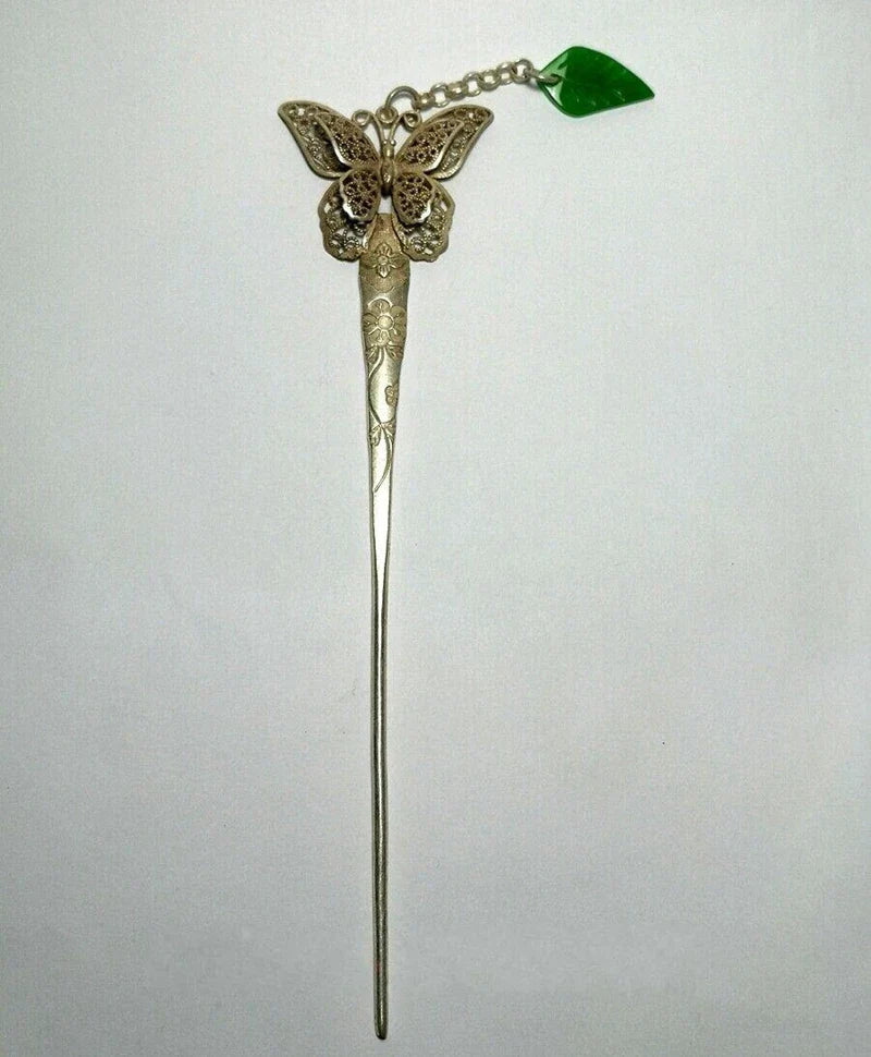Handmade Silver Jade Butterfly Hairpin