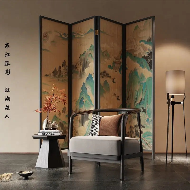 New Chinese Zen Room Divider Screen – Wabi‑Sabi Partition with Song‑Dynasty Aesthetic
