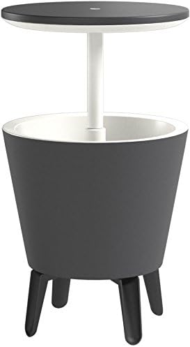 Keter Modern Cool Bar Outdoor Patio Furniture and Hot Tub Side Table with 7.5 Gallon Beer and Wine Cooler, Dark Grey