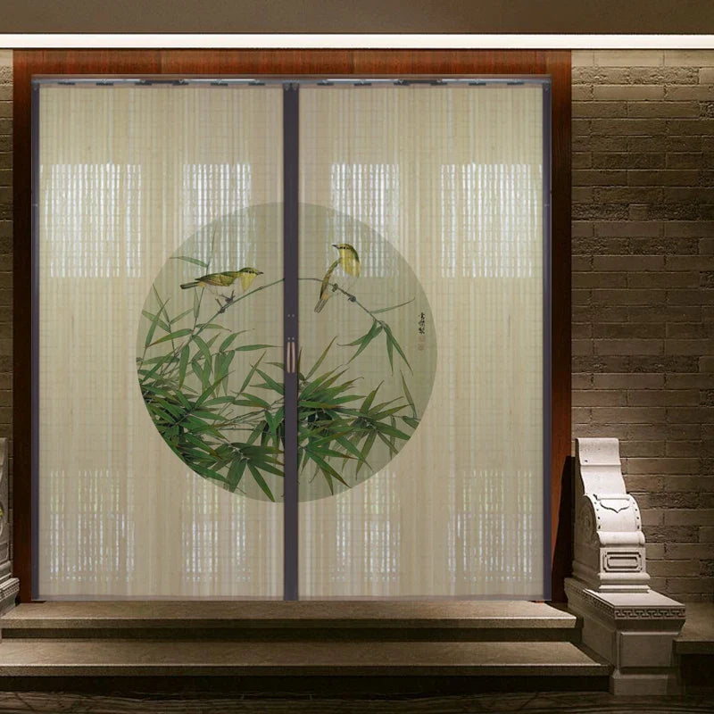 Printed Bamboo Sliding Door Partition Traditional Chinese Room Divider Foldable Screen