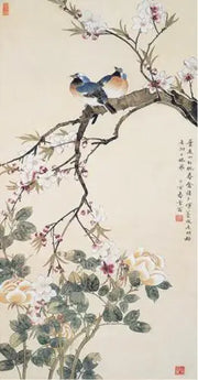 Chinese Silk Scroll Painting – Magpie & Plum Blossom Wall Hanging