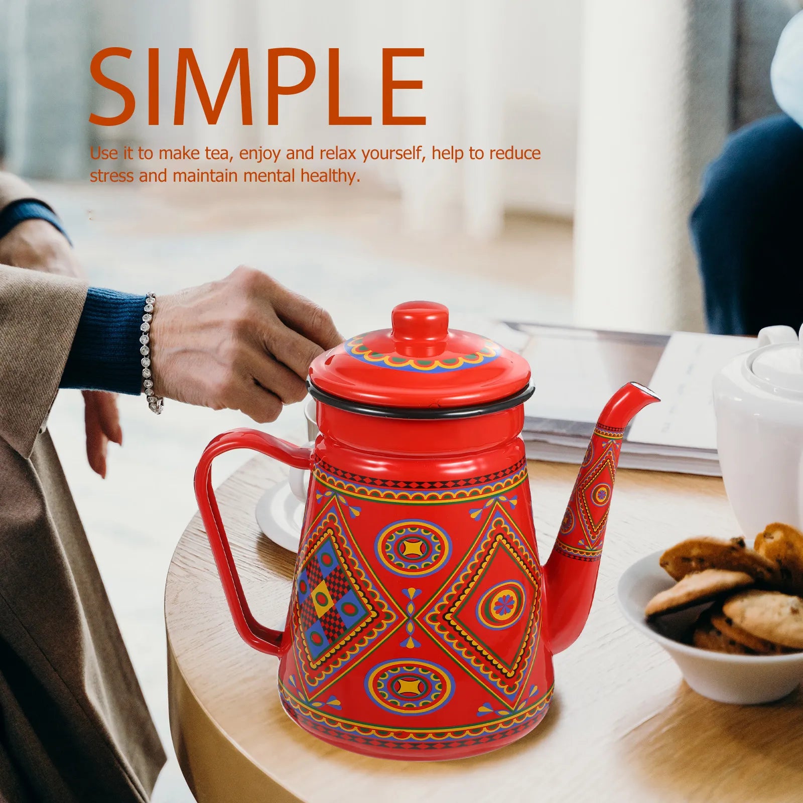 Red Enamel Coffee Pot Stovetop Tea Kettle