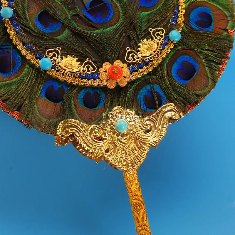 Tibetan Nepalese Craft 7/18 Eye Peacock Feather Fan Household Buddhist Temple Water Purifier Feather Decoration Handicraft