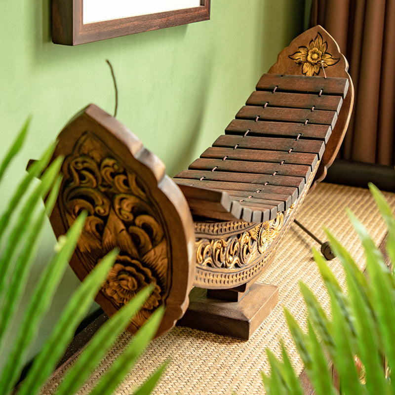 Southeast Asian Teak Wind Chimes – Handcrafted Musical Ornament (Gold 8‑Key)