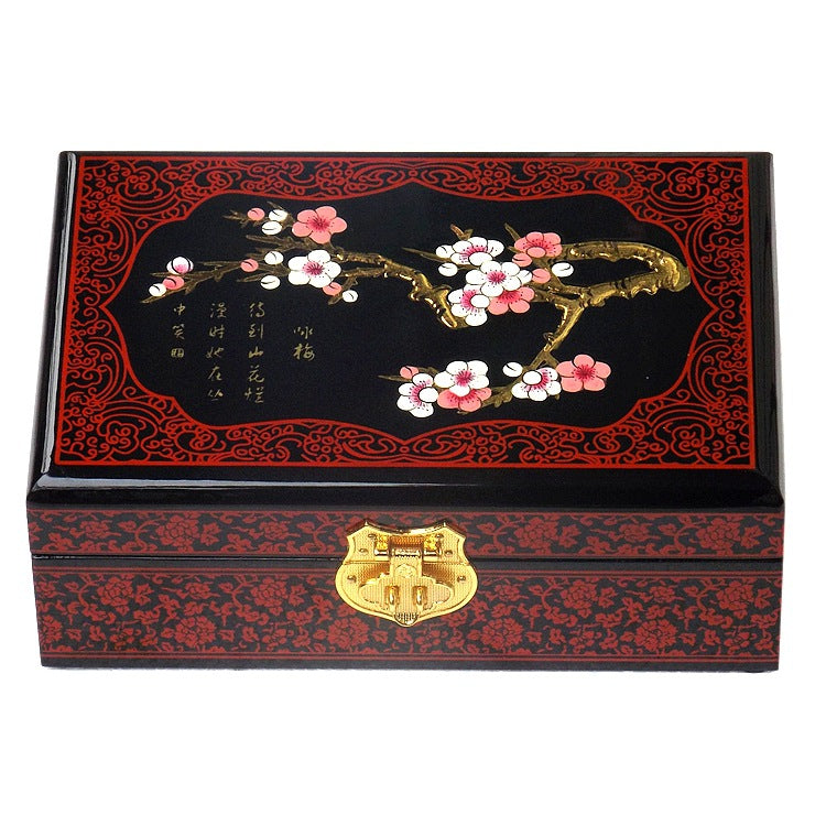 Pingyao Hand‑Painted Gold Foil Jewelry Box – Classical Chinese Peach Wood