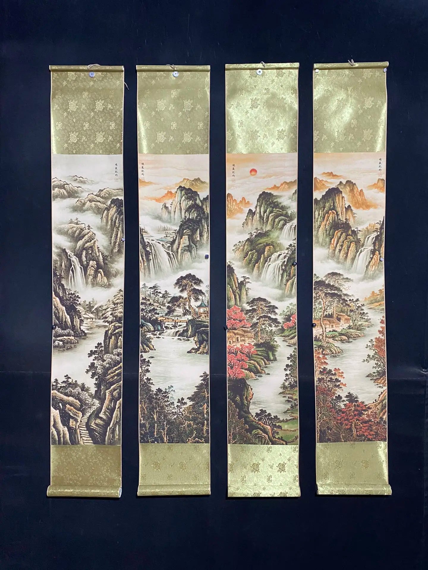 Antique hand-painted long scroll, Landscape Painting of the Qing Dynasty in China, 4 pieces, #202501-02