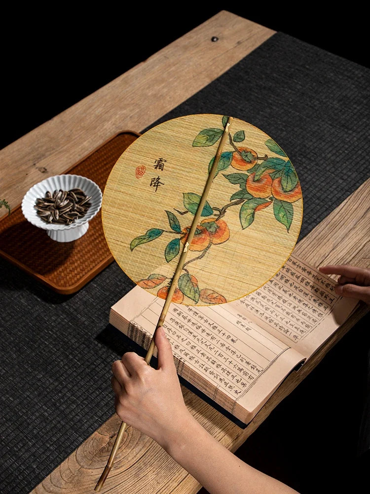 Handmade Bamboo & Silk Round Art Fan from Japan