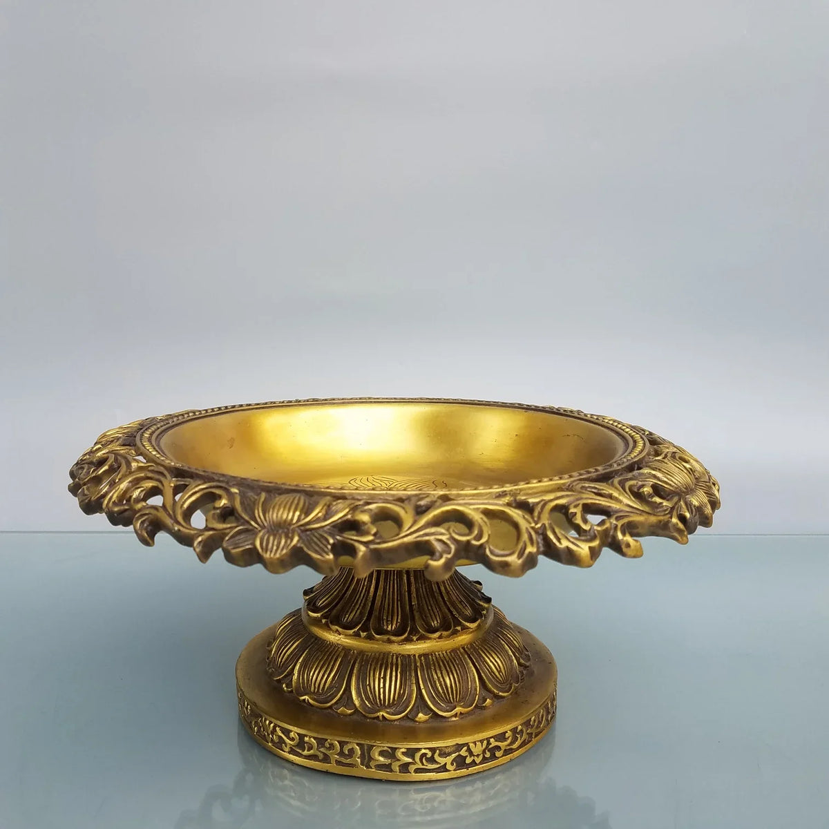 Tibetan Temple Bronze Lotus Fruit Plate – Cornucopia Treasure Bowl (10")