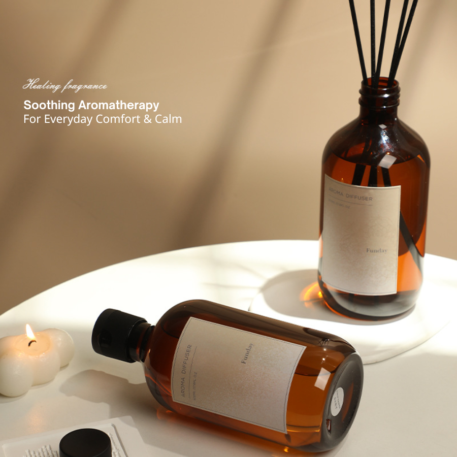 New Household Fragrance Refill Liquid 500ml Large Bottle, Indoor Flameless Fragrance Diffuser Refill with Rattan Sticks, Home Fragrance Ornaments and Aroma Diffuser Scents