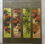 Rare Hand-Painted Qing-Style Hanging Scrolls – Grapes & Bird, 4‑Piece Set