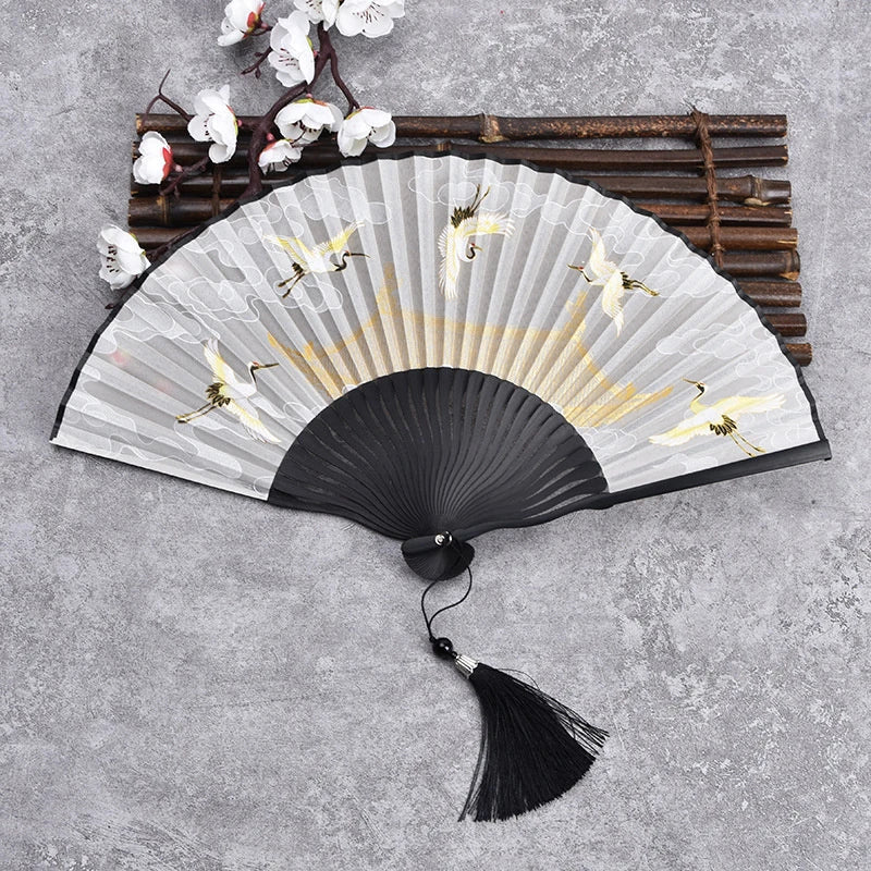 Vintage Bamboo & Silk Folding Hand Fan – Art Floral Design