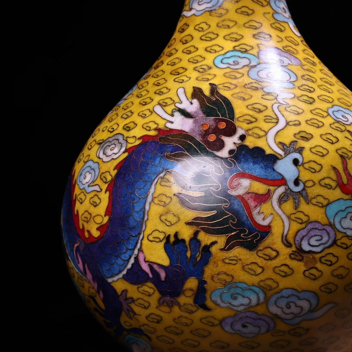 Tibetan Temple Vintage Cloisonné Dragon & Phoenix Vases – Bronze Bottle Pair (House Guardians)