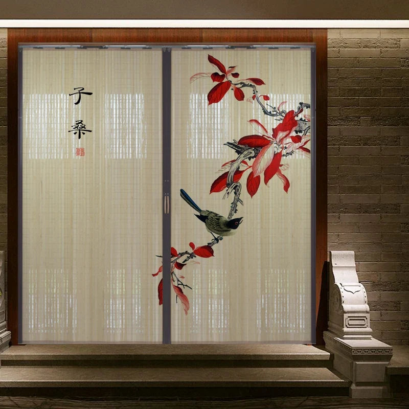 Printed Bamboo Sliding Door Partition Traditional Chinese Room Divider Foldable Screen