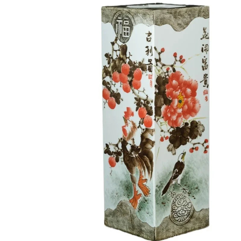 Hand-Painted Jingdezhen Scroll Cylinder Vase – Studio & Study Calligraphy Storage