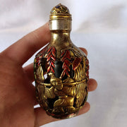 New Openwork Inlaid Tibetan Silver and Enamel Snuff Bottle – Handcrafted Copper Collectible