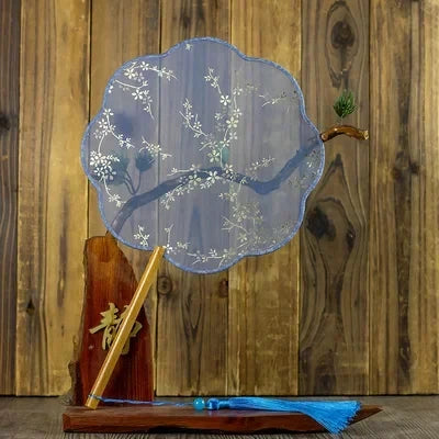 Translucent Silk Chinese Round Hand Fan, Floral Design