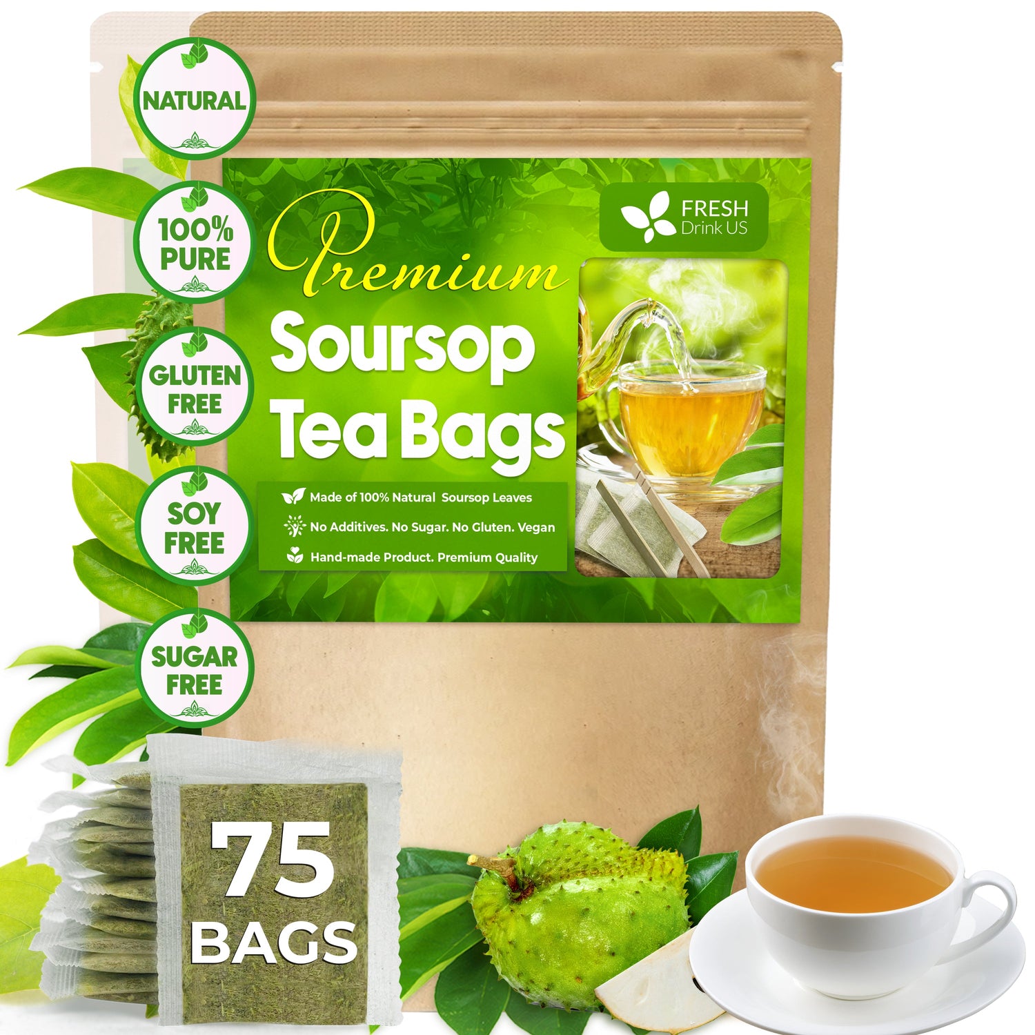 Premium Soursop Leaves Tea bags, Dried Soursop Leaves, Soursop Leaf Powder, Guanabana Leaves Tea, Hoja Guanabana Tea