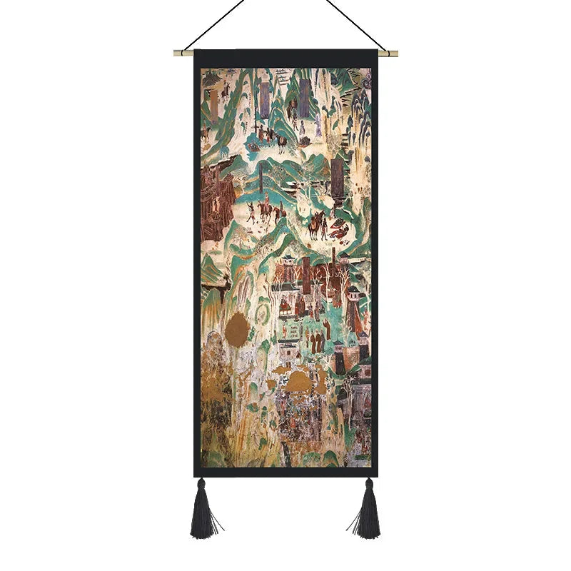 Dunhuang Murals Tapestry – Ethnic Style Fabric Wall Hanging for Bedroom & Living Room