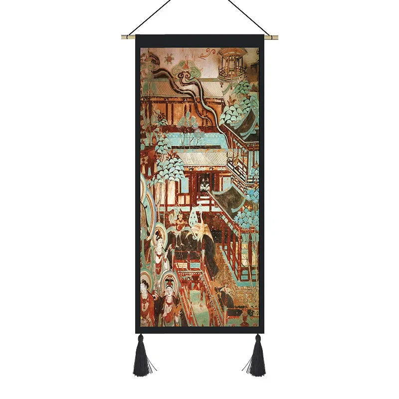 Dunhuang Murals Tapestry – Ethnic Style Fabric Wall Hanging for Bedroom & Living Room
