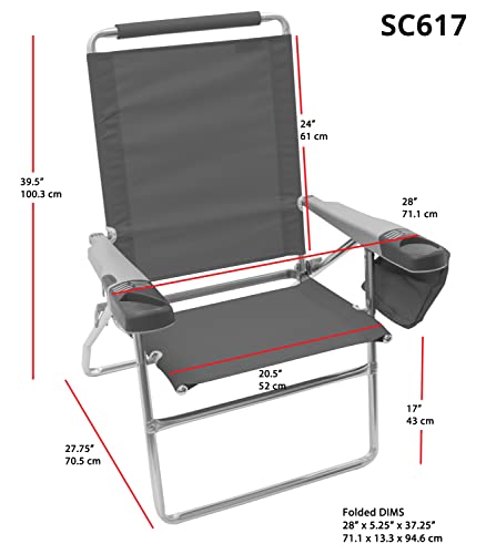 Rio Brands 17" Extended Height 4-Position Folding Beach, Camping, Lawn Chair, Blue/White/Green