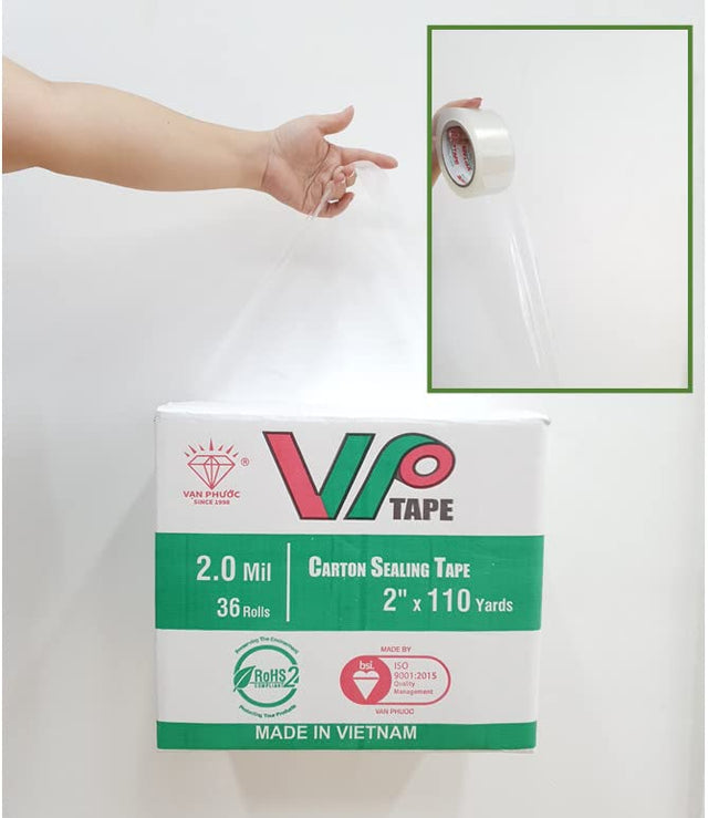 VPTAPE Industrial Packaging Tape, 2 Inch x 110 Yards, Thickness 2.0 Mil, Clear, 6 Rolls.