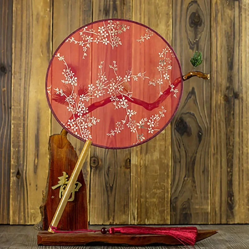 Translucent Silk Chinese Round Hand Fan, Floral Design