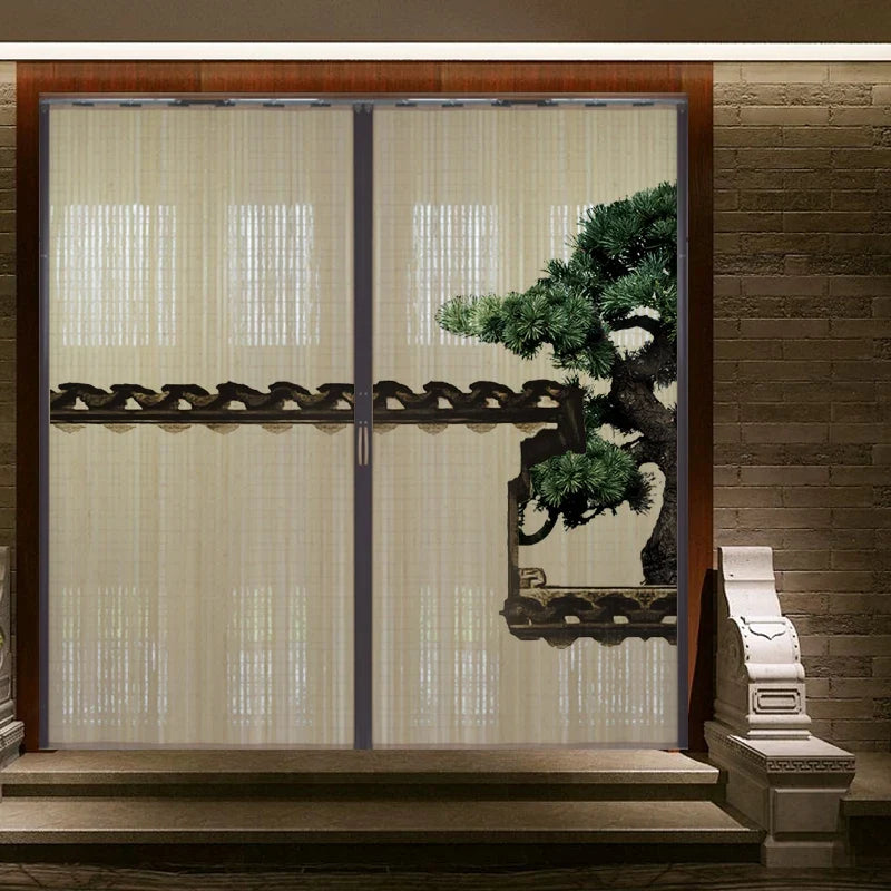 Printed Bamboo Sliding Door Partition Traditional Chinese Room Divider Foldable Screen