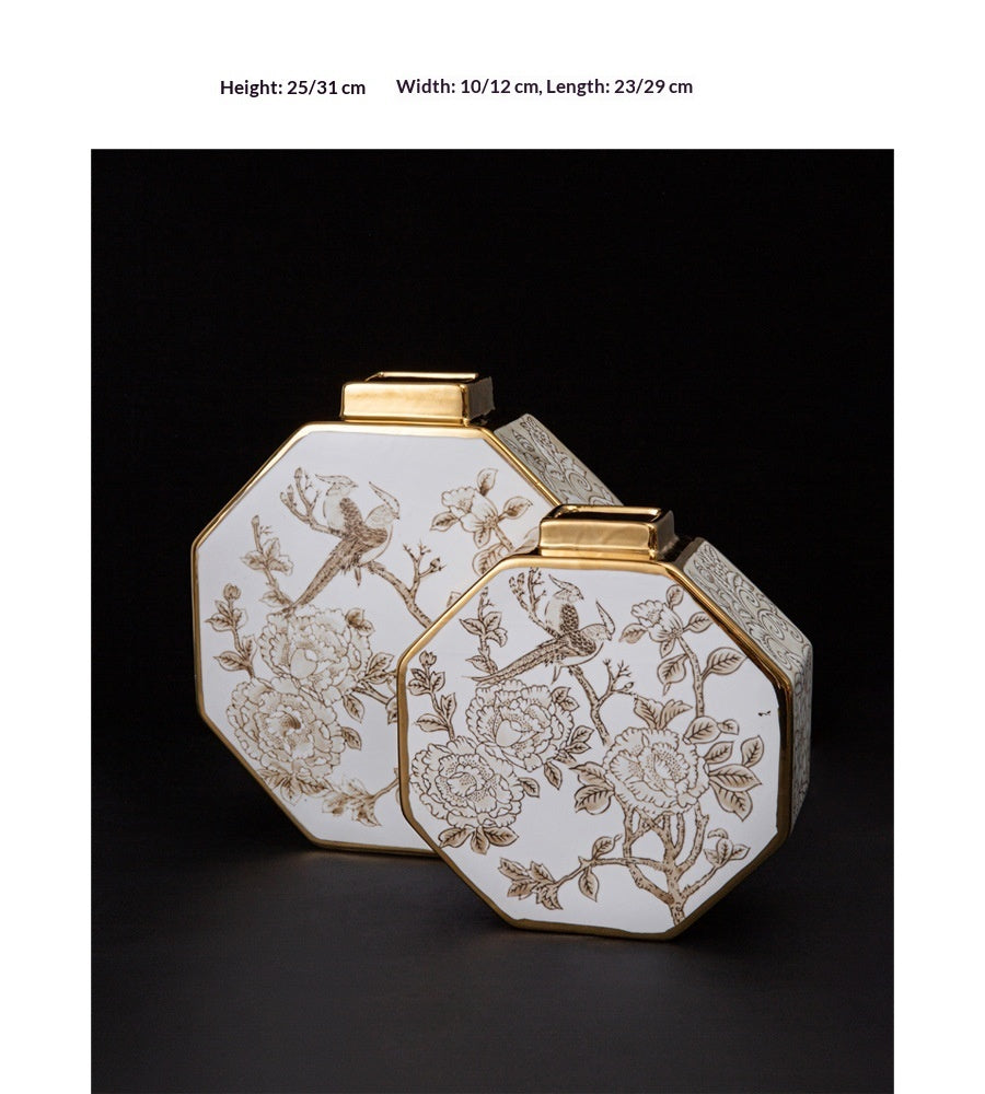 Modern Chinese Style Gilded White Porcelain Vase - Decorative Piece For Good Fortune