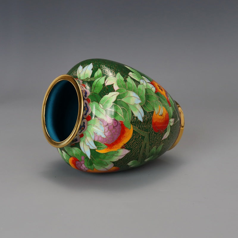 Traditional Chinese Handmade Copper-Based Cloisonne Enamel 5-inch Pomegranate Vase with Base