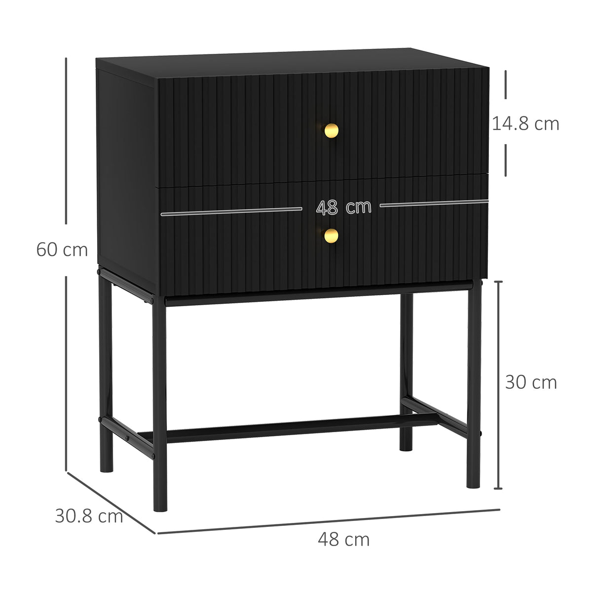 Elegant Two-Drawer Bedside or End Table - Black