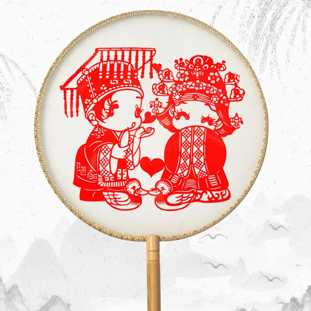 Chinese Paper-Cut Bamboo Silk Hand Fan with Tassel