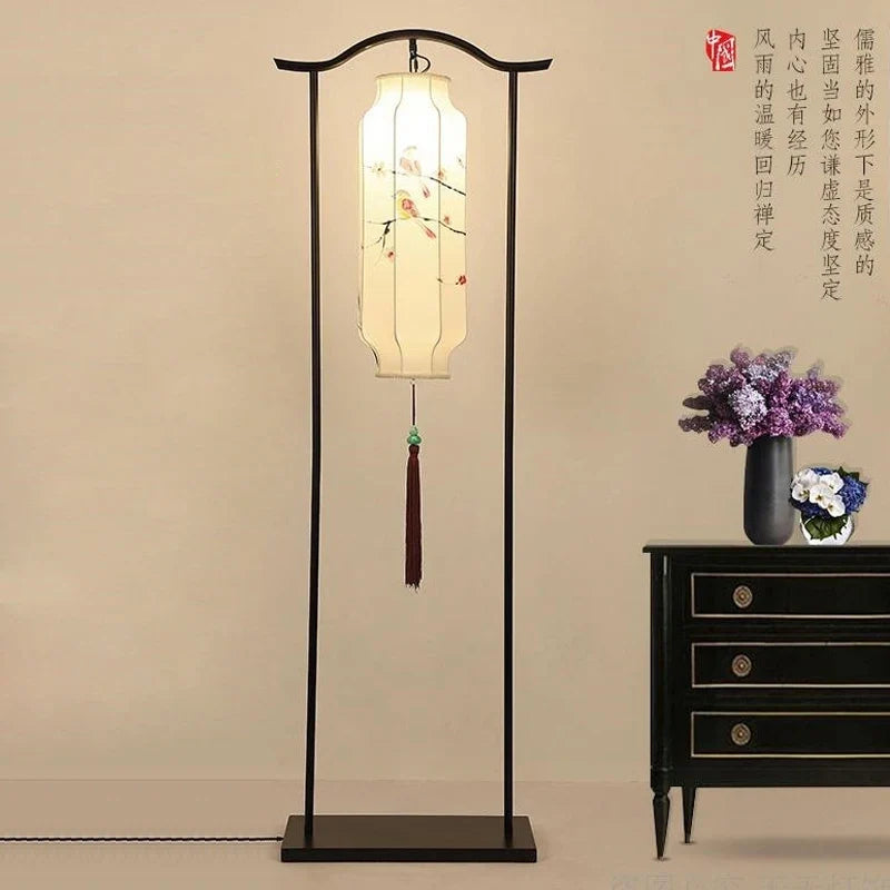 Chinese Classical Lantern Floor Lamps Fabric Standing Lights Living Room Bedroom Bedside Lighting Fixtures Luminaire Home Decor