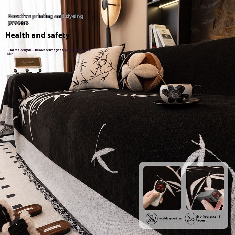 Modern Bamboo Pattern Chenille Sofa Throw Cover