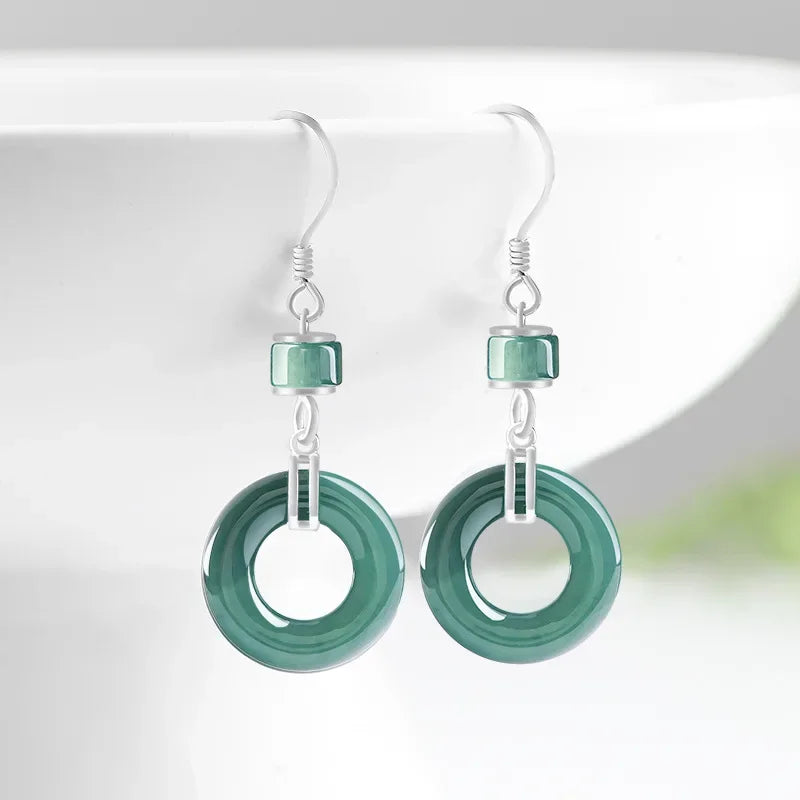 Burmese Jade Donut Talisman Dangle Earrings