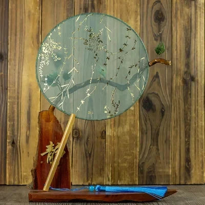 Translucent Silk Chinese Round Hand Fan, Floral Design