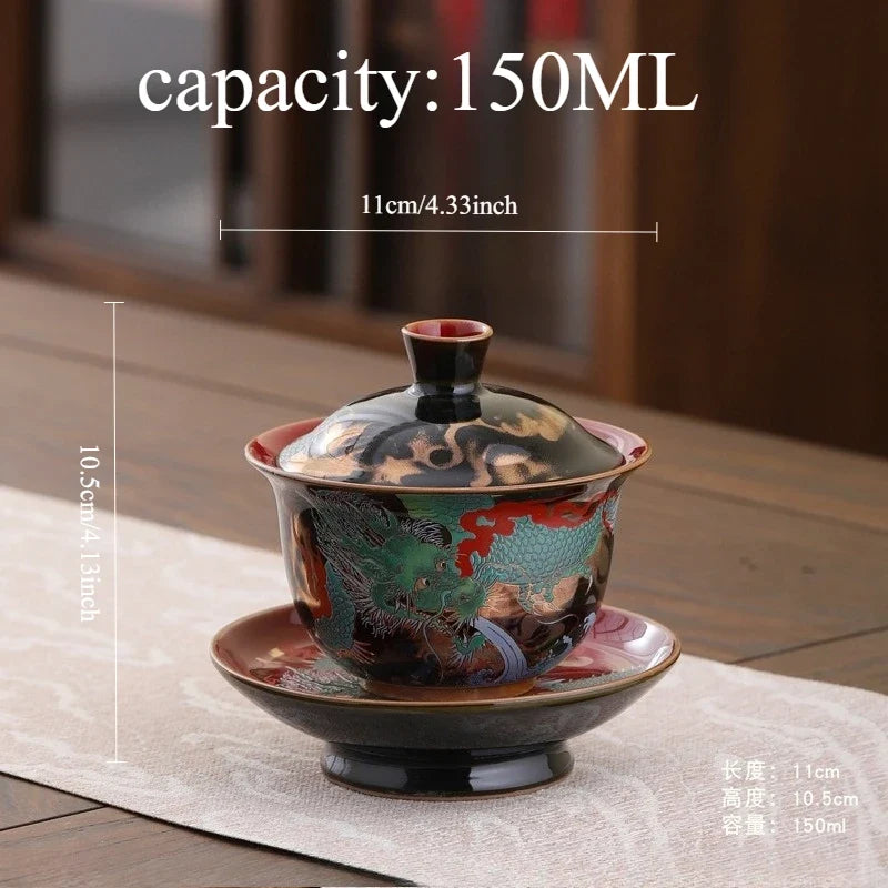 Retro Color Enamel Ceramic Gaiwan Set – Chinese Sancai Porcelain Teaware
