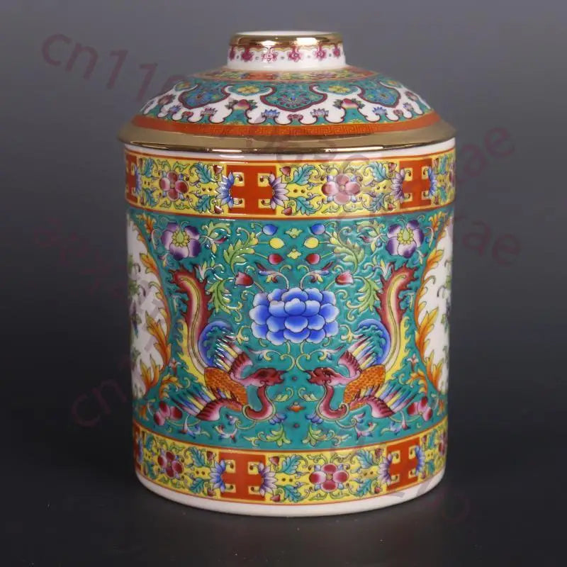 Green Enamel Porcelain Tea Caddy – Qing Yongzheng Lotus & Phoenix Design