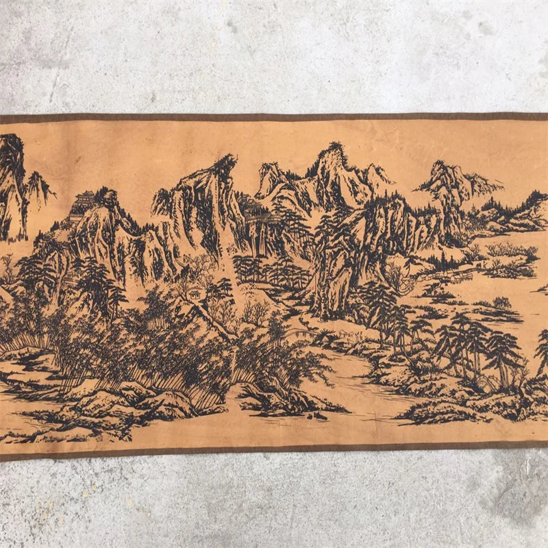 Chinese Old Long Scroll Calligraphy Painting Mural Vast Mountains And Rivers Spanning Thousands of Miles Traditional Art Decor