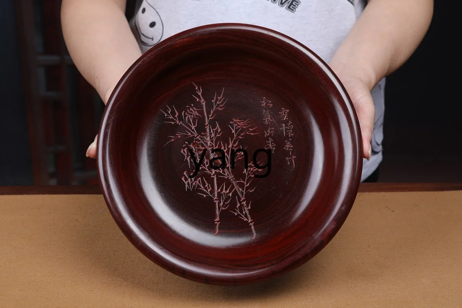 Red Sandalwood “Gold Rice” Bowl – Solid Wood Handicraft Ornament
