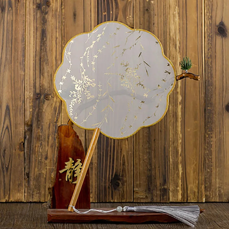 Translucent Silk Chinese Round Hand Fan, Floral Design