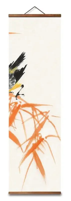 Chinese Style Bird Bamboo Decorative Scroll Painting Poster