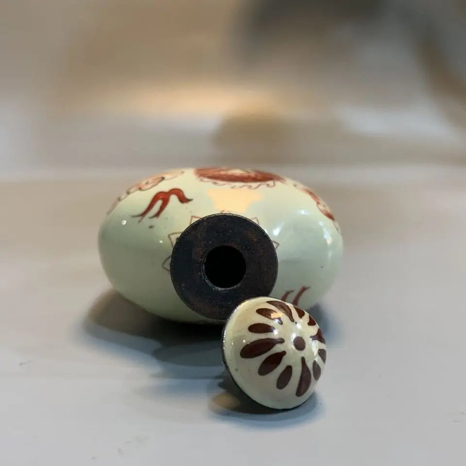 Early Collectible Snuff Bottle, Red Copper Body Enamel Double Dragon Design, Exquisite Craftsmanship,Cultural Hand Play Ornament