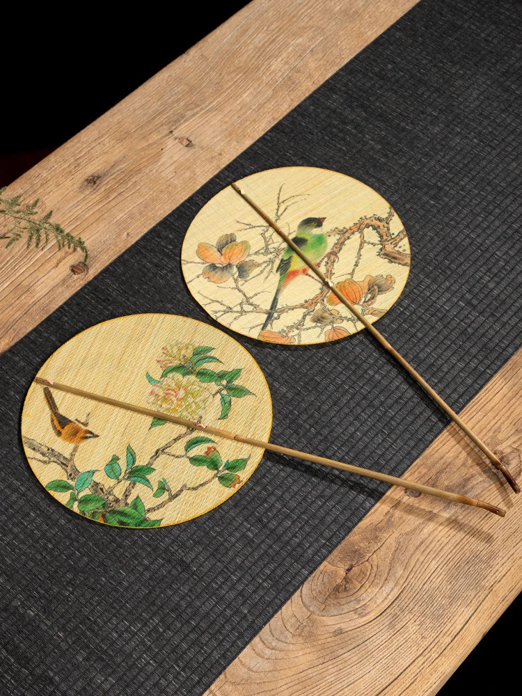 Handmade Bamboo & Silk Round Art Fan from Japan
