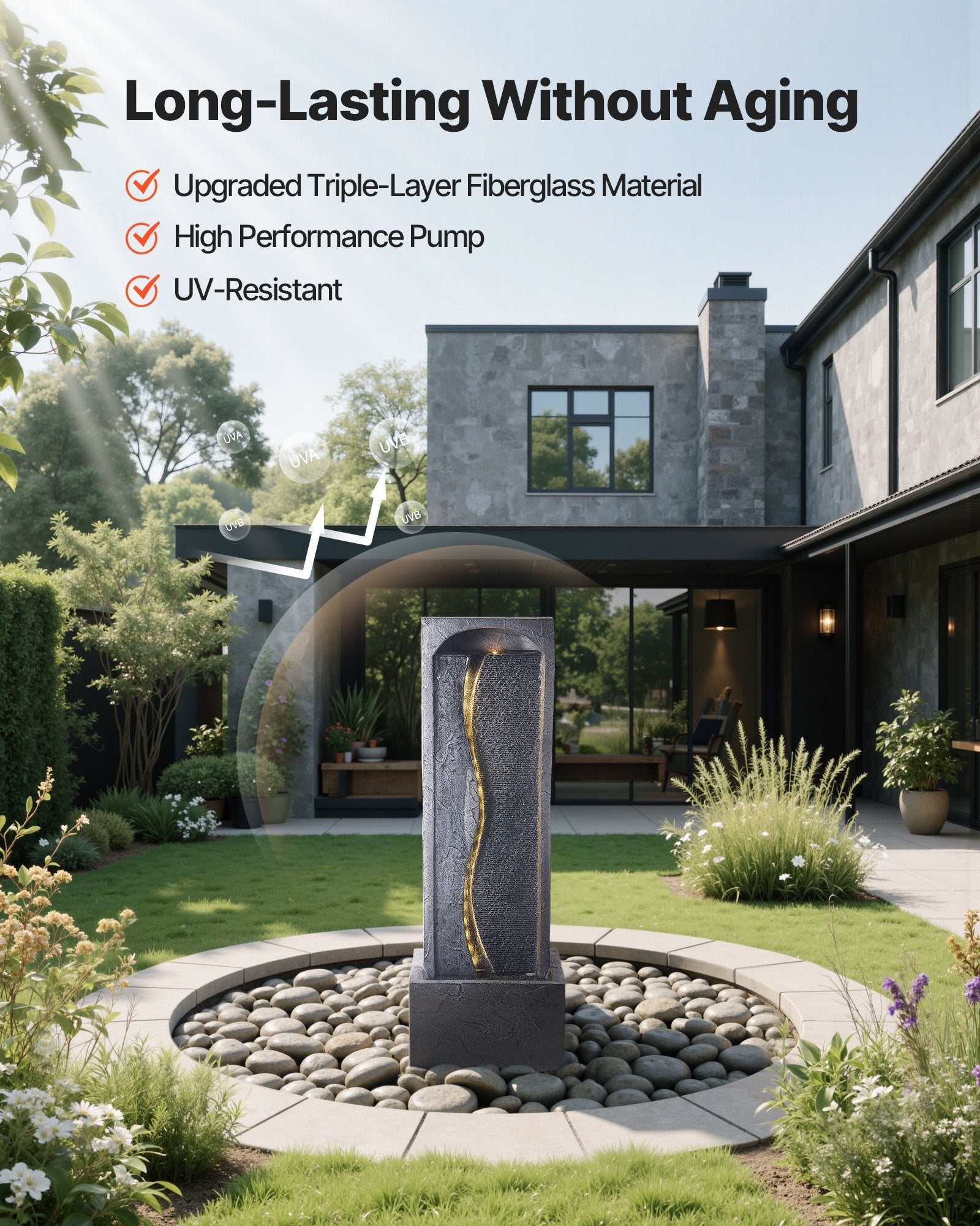 Outdoor Water Fountain 1-Tier Rock Base Style 38.58 cm In Height Fountains