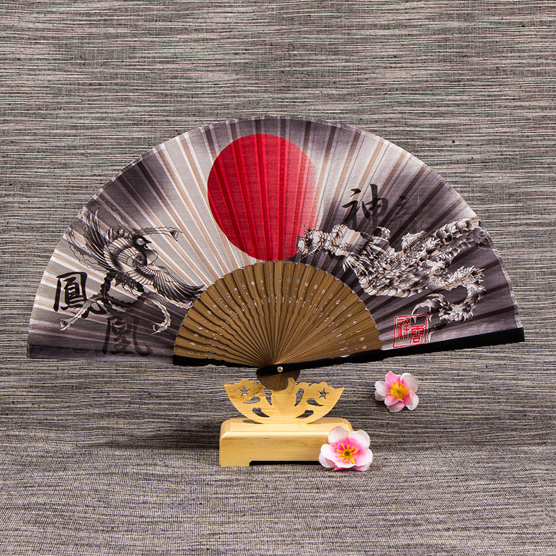 Matte Silk Bamboo Folding Fan with Tassel
